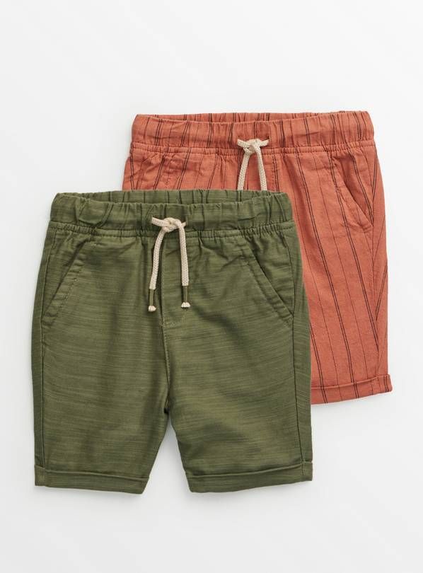 Rust & Khaki Linen Blend Shorts 2 Pack 1-2 years